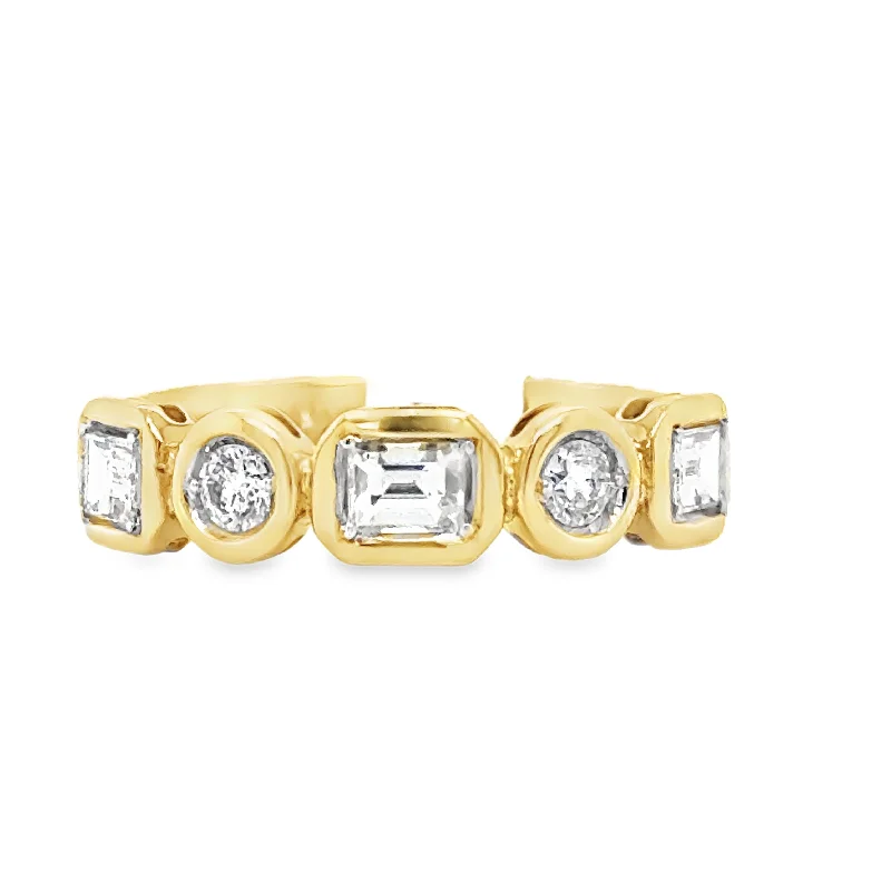 men’s platinum rings with rubies-14K Yellow Gold Bezel Set Round and Baguette Diamond Band