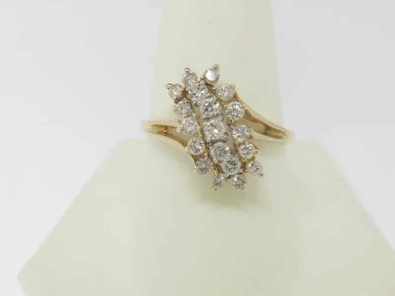 vintage diamond engagement rings with rubies-14K Yellow Gold Diamond Cluster Ring 1 CT TW (Size 9.5) (Estate Jewelry)