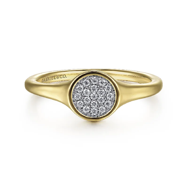 promise rings for couples-14K Yellow Gold Diamond Pave Mini Signet Ring