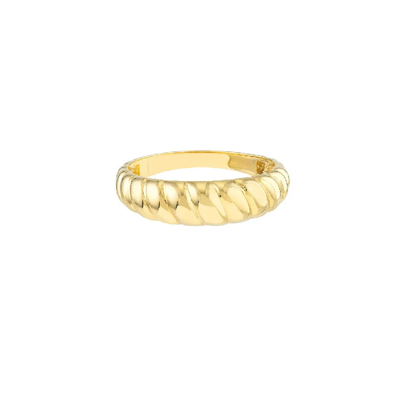 men’s gold rings for wedding-14K Yellow Gold Domed Croissant Ring