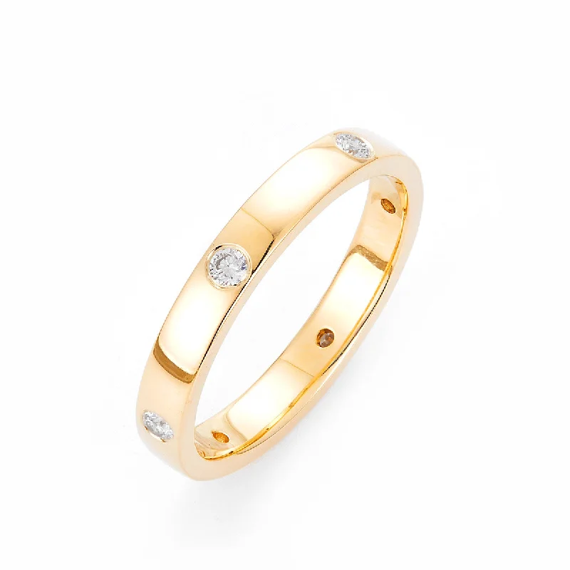 men’s wedding rings with custom designs-14K Yellow Gold Flush Set Diamond Band