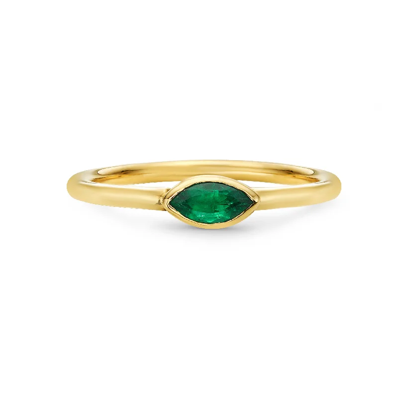 platinum rings with diamonds for women-14K Yellow Gold Marquise Shaped Emerald Ring