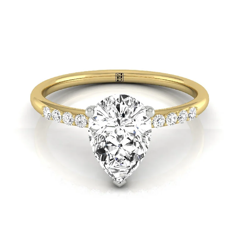 men’s engagement rings with black diamonds-14k Yellow Gold Pear Double Hidden Halo Quarter Shank Engagement Ring - 1/25ctw