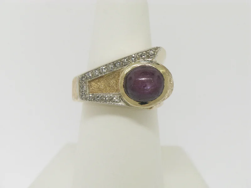 men’s engagement rings with sapphires-14K Yellow Gold Purple Star Sapphire (Genuine) and Diamonds Ring Size 6.5