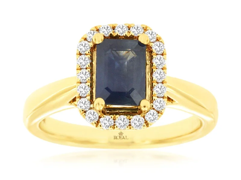 birthstone engagement rings for women-14K Yellow Gold Sapphire and Diamond Ring