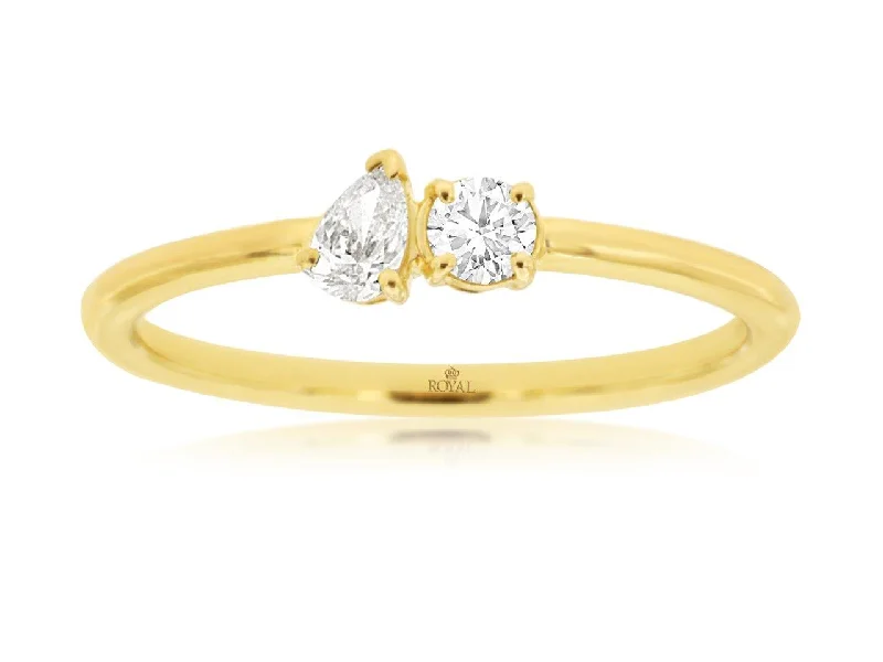 gold rings for women with sapphires-14K Yellow Gold Toi et Moi Diamond Ring