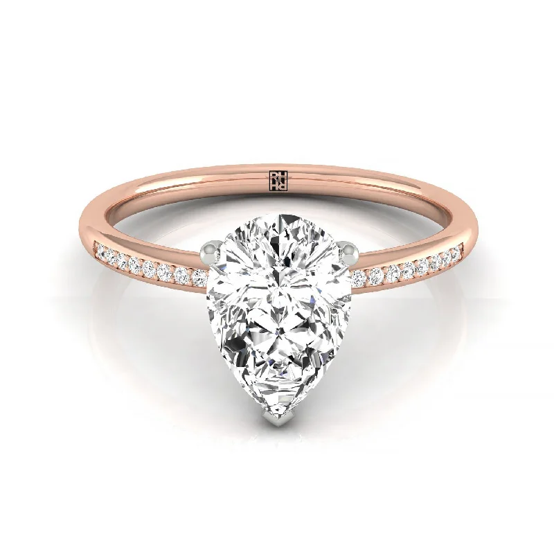 women’s wedding rings in rose gold-14kr Pear Engagement Ring With High Hidden Halo With 35 Prong Set Round Diamonds