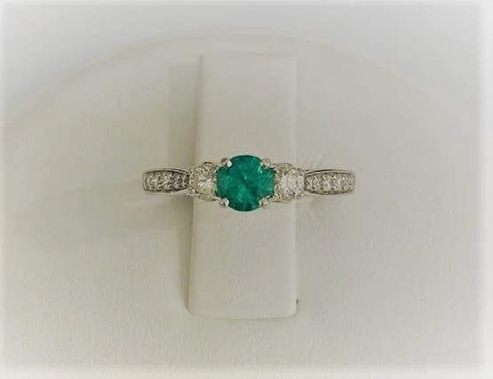 personalized titanium rings for couples-14kt White Gold Emerald and Diamond Ring