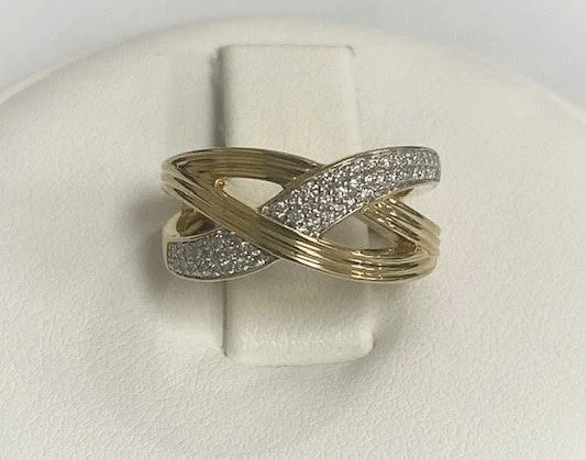 women’s wedding rings in rose gold-14kt Yellow Gold Diamond Criss Cross Pave Ring