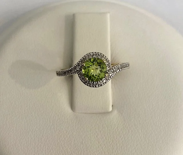 engagement rings with emeralds for women-14kt Yellow Gold Peridot and Diamond Ring