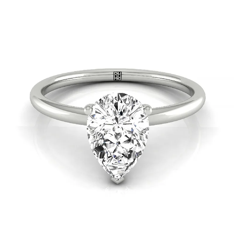 custom diamond promise rings-14kw Pear Solitaire Engagement Ring With Upper Hidden Halo With 16 Prong Set Round Diamonds