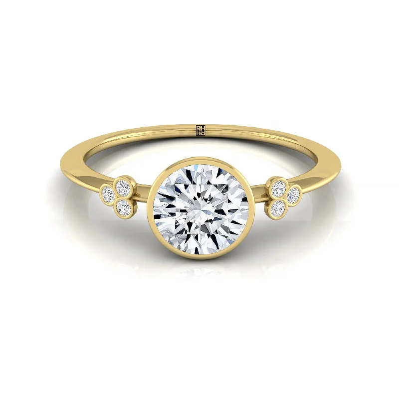 women’s platinum rings with diamonds-14ky Bezel Set Round Engagement Ring With 6 Clover Bezel Set Round Diamonds On Shank