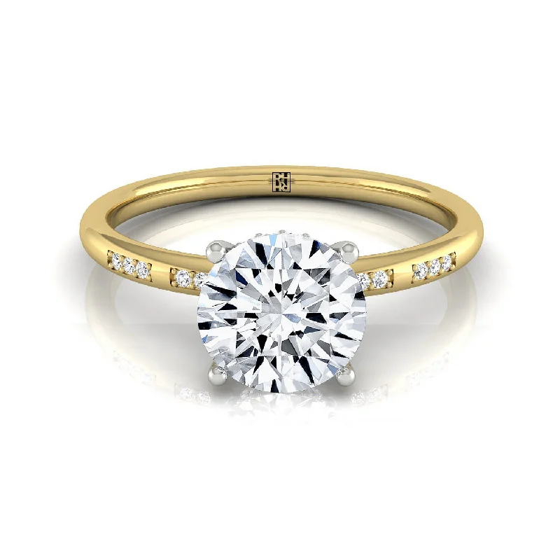 men’s classic wedding rings-14ky Round Engagement Ring With High Hidden Halo With 26 Prong Set Round Diamonds