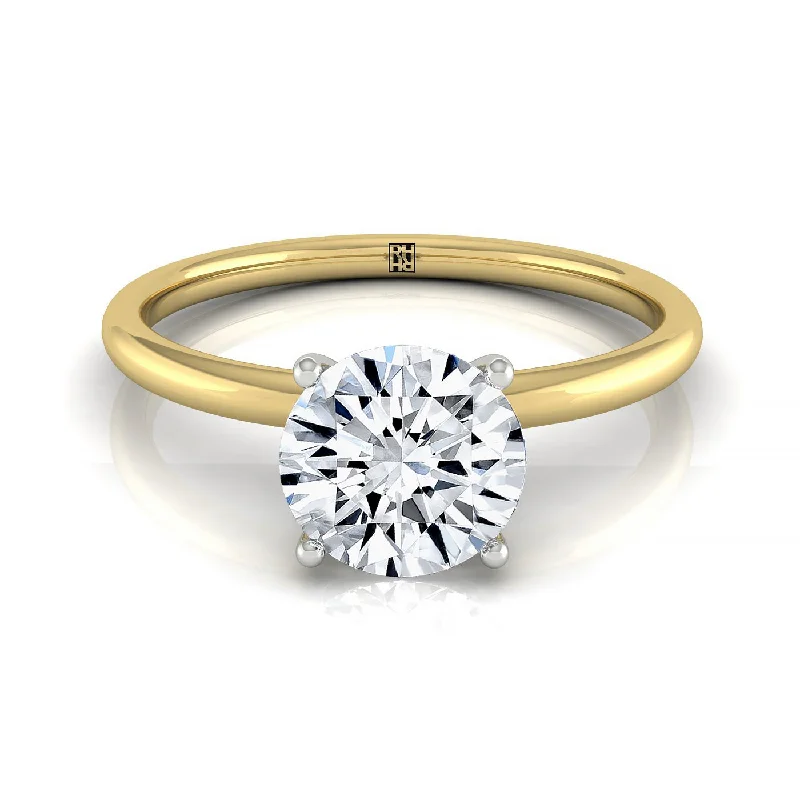 promise rings for couples-14ky Round Solitaire Engagement Ring With Hidden Halo With 8 Prong Set Round Diamonds