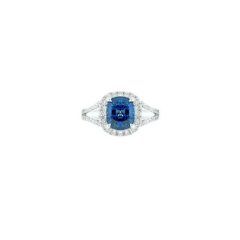 men’s engagement rings with gemstones-18 Karat White Gold Cushion Cut Blue Sapphire Ring