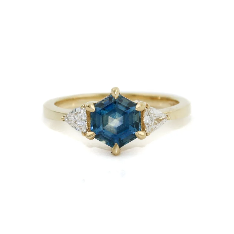 women’s wedding bands with emerald gemstones-14k Gold  Hexagonal Montana Sapphire Isla Ring