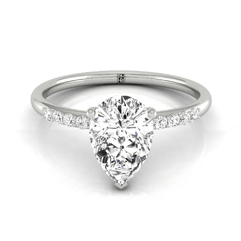 personalized rings with custom design-18k White Gold Pear Double Hidden Halo Quarter Shank Engagement Ring - 1/25ctw