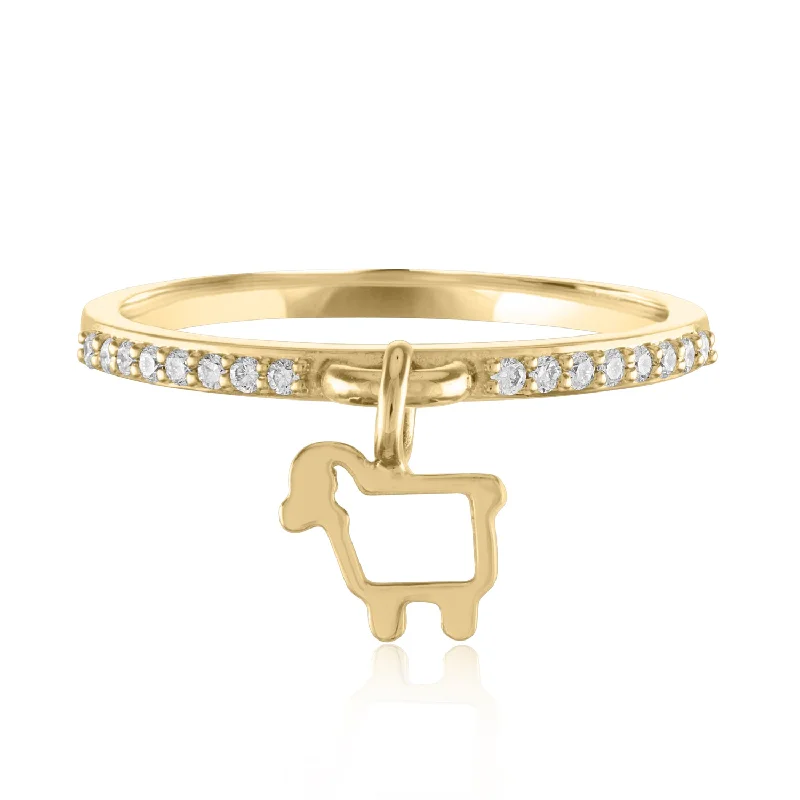 custom promise rings for men-18K Yellow GOLD CHARMING EWE RING WITH DIAMONDS