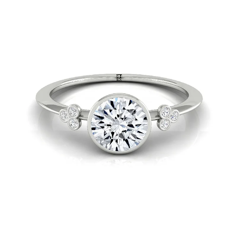 custom platinum rings for couples-18kw Bezel Set Round Engagement Ring With 6 Clover Bezel Set Round Diamonds On Shank