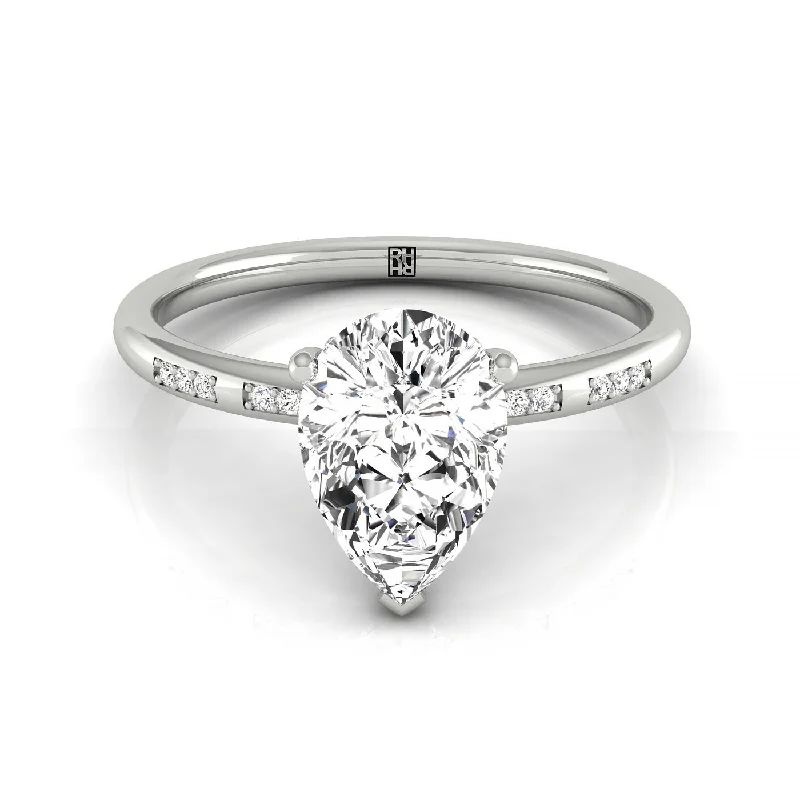 custom rings for men with engravings-18kw Pear Engagement Ring With High Hidden Halo With 29 Prong Set Round Diamonds