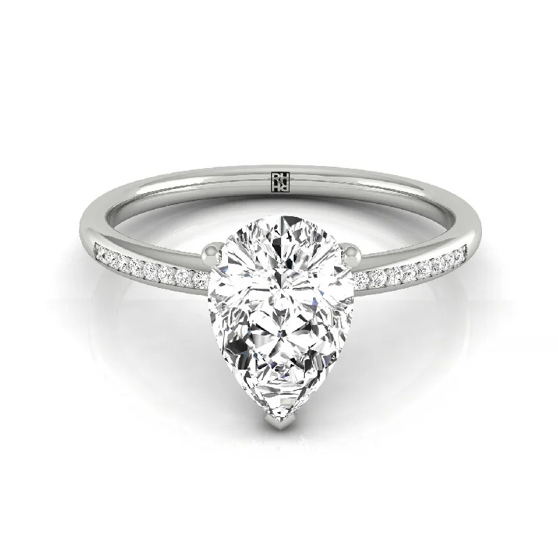 custom diamond promise rings for men-18kw Pear Engagement Ring With High Hidden Halo With 35 Prong Set Round Diamonds