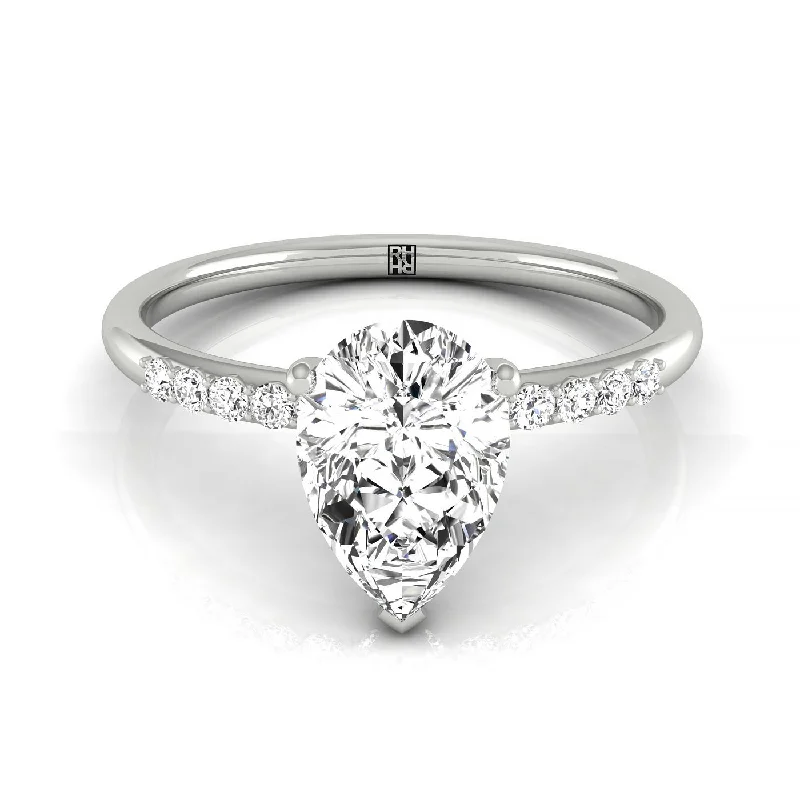 men’s vintage wedding rings-18kw Pear Hidden Halo Quarter Shank Engagement Ring With 18 Prong Set Round Diamonds