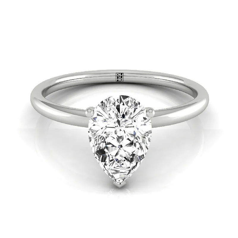 custom rings for women with initials-18kw Pear Solitaire Engagement Ring With Hidden Halo With 8 Prong Set Round Diamonds