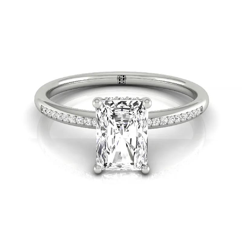 simple wedding bands for women-18kw Radiant Engagement Ring With High Hidden Halo With 42 Prong Set Round Diamonds