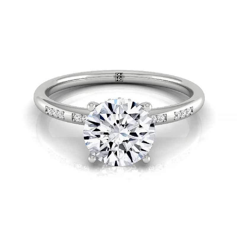 women’s custom wedding bands-18kw Round Engagement Ring With High Hidden Halo With 26 Prong Set Round Diamonds