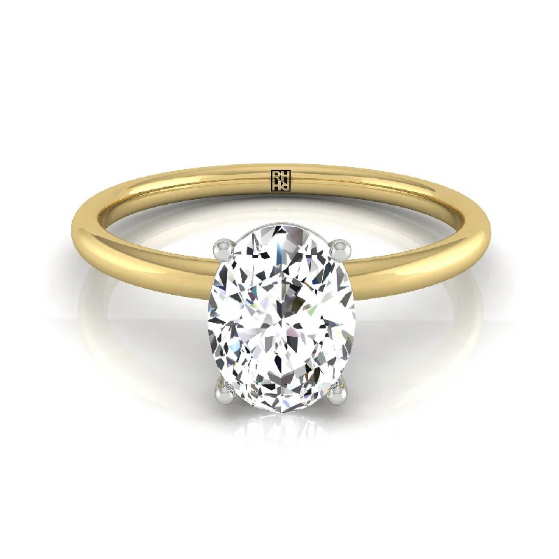 classic signet rings for men-18ky Oval Solitaire Engagement Ring With Hidden Halo With 8 Prong Set Round Diamonds