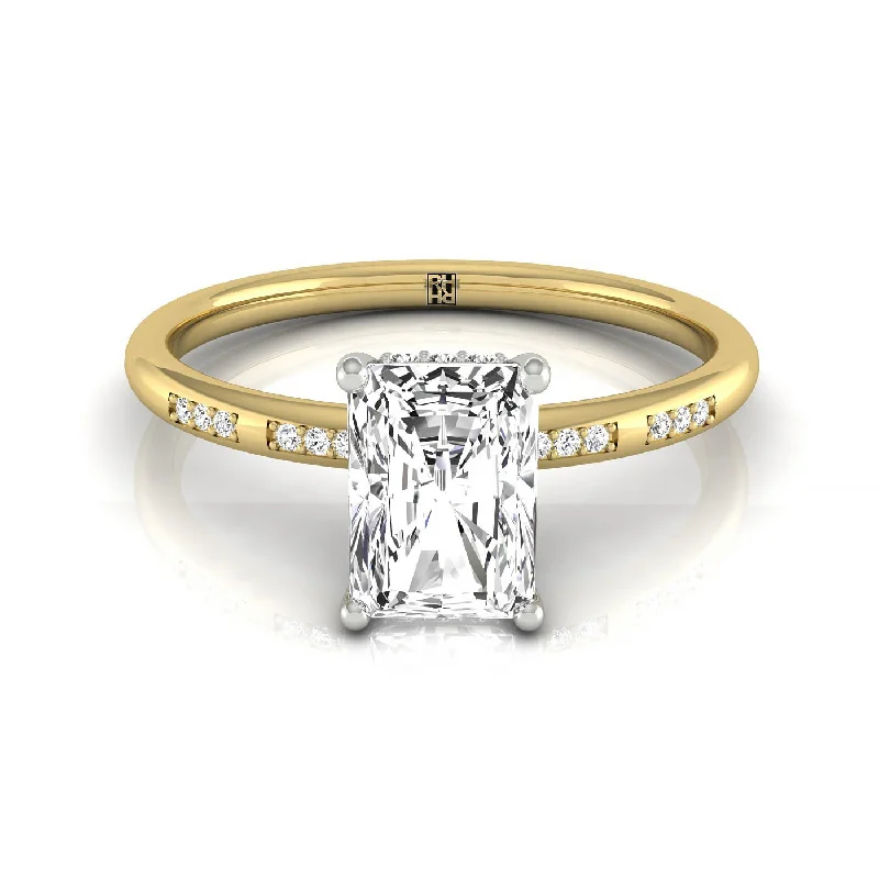 luxury platinum wedding rings-18ky Radiant Engagement Ring With High Hidden Halo With 36 Prong Set Round Diamonds