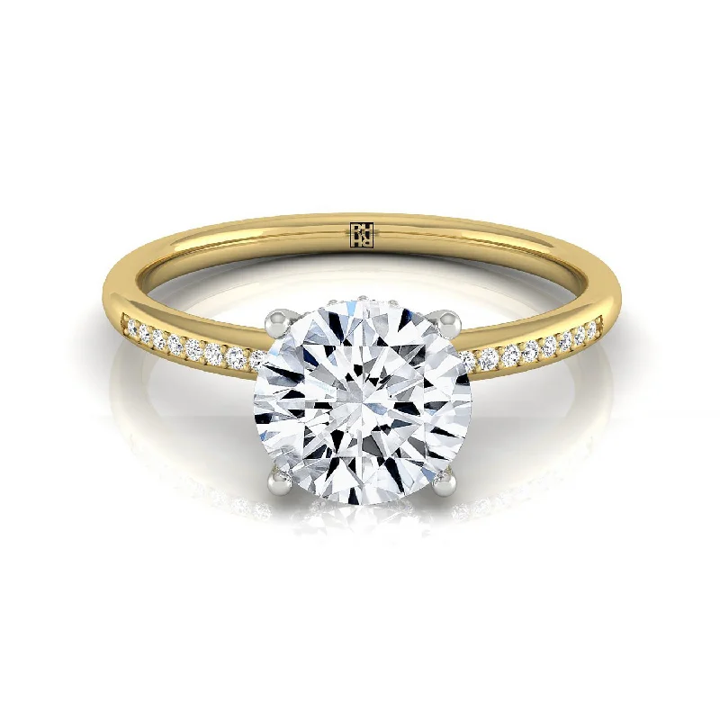 luxury wedding bands for couples-18ky Round Engagement Ring With High Hidden Halo With 32 Prong Set Round Diamonds