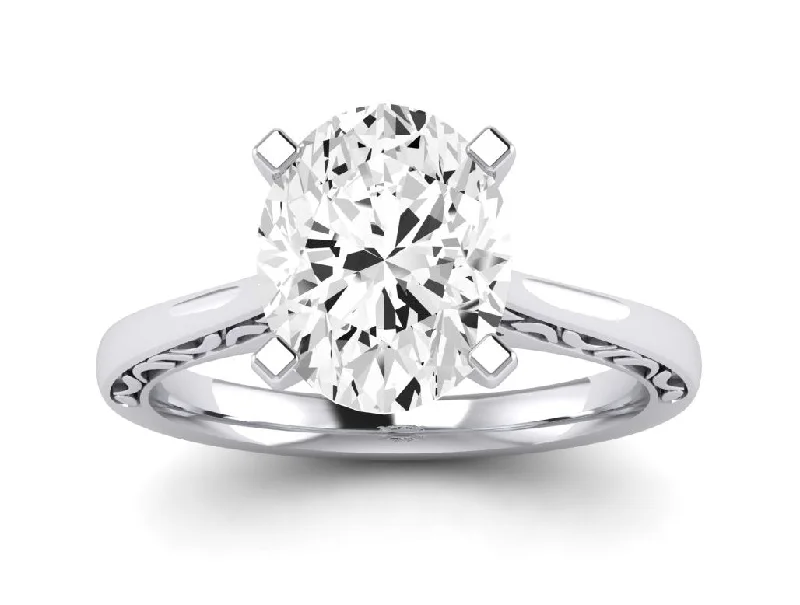 luxury custom engagement rings-Astilbe - Oval Lab Diamond Engagement Ring VS2 F (IGI Certified)