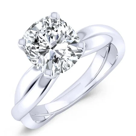 custom wedding rings for couples-Baneberry - Cushion Lab Diamond Engagement Ring VS2 F (IGI Certified)