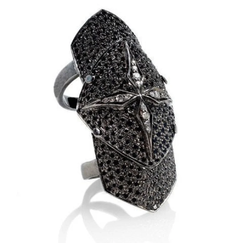 silver wedding rings for couples-Black Diamond Armor Ring