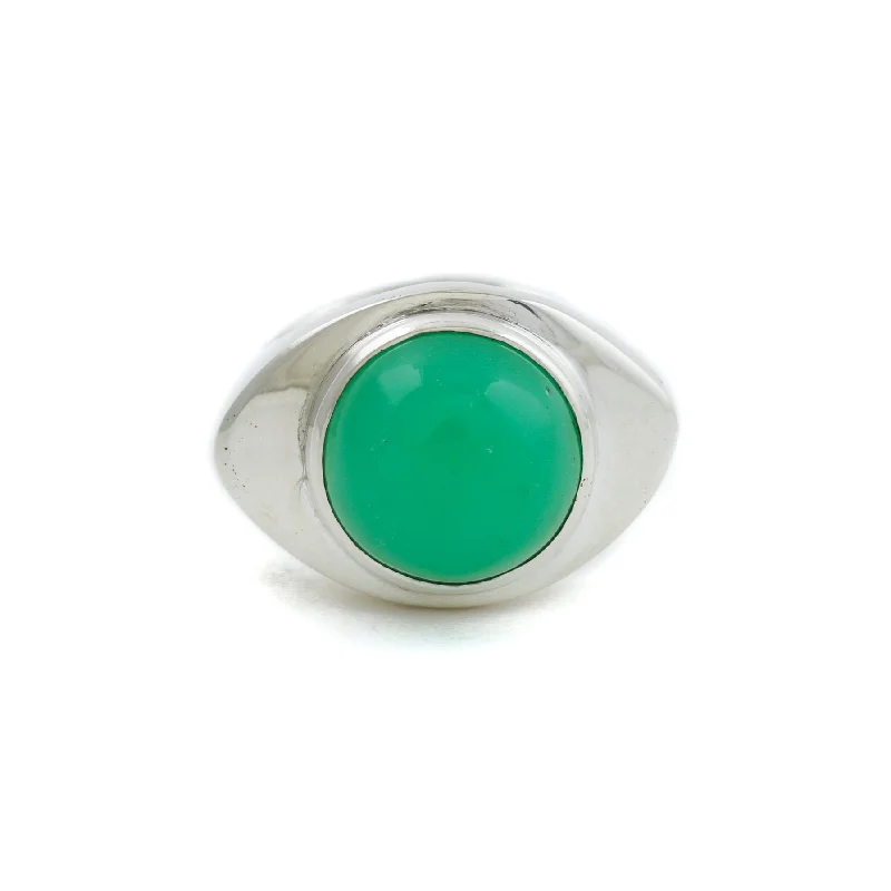 wedding ring sets for men and women-Natural Chrysoprase "God's Eye" Silver Signet Ring