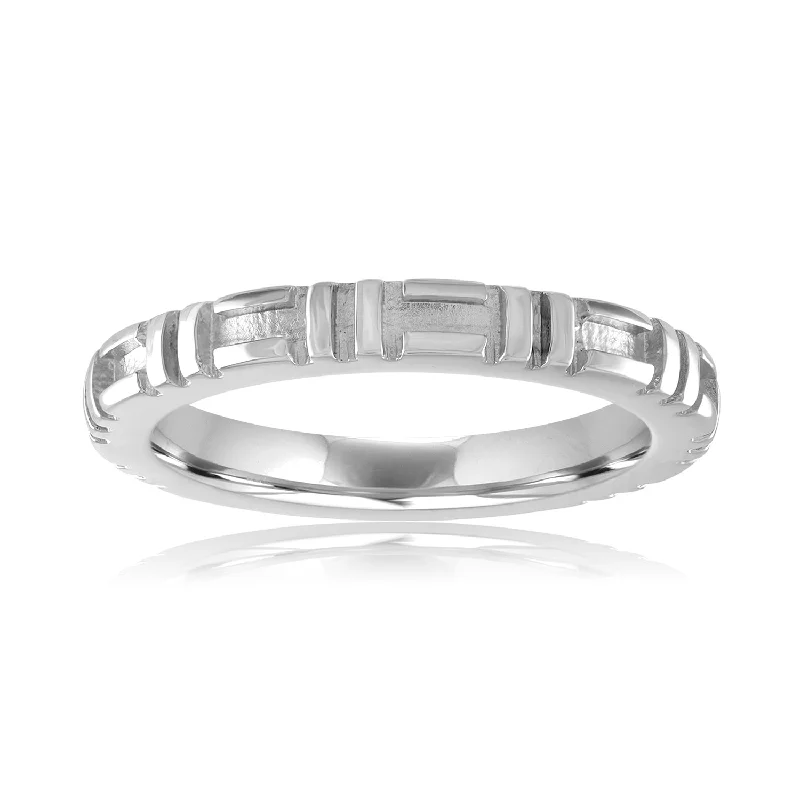 silver rings for men with diamonds-14K White Gold NYC 'Manhole Cover' Signature Stackable Ring