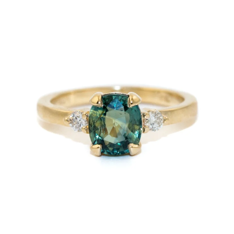 personalized rings with custom design-Cushion-Cut Teal Sapphire Ring - Made To Order