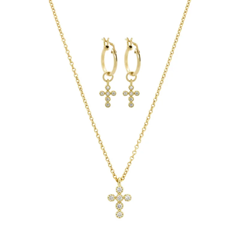 gold signet rings with engraving-Dainty Cross Jewelry Set