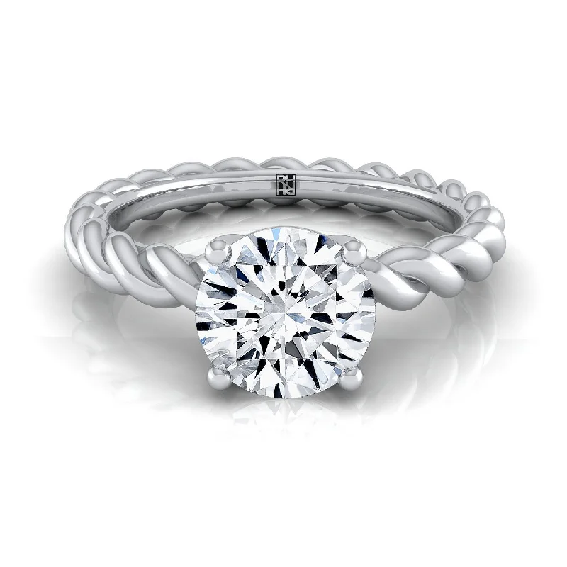 women’s vintage engagement rings-14K White Gold Round Brilliant  Twisted Rope Braid Solitaire Band