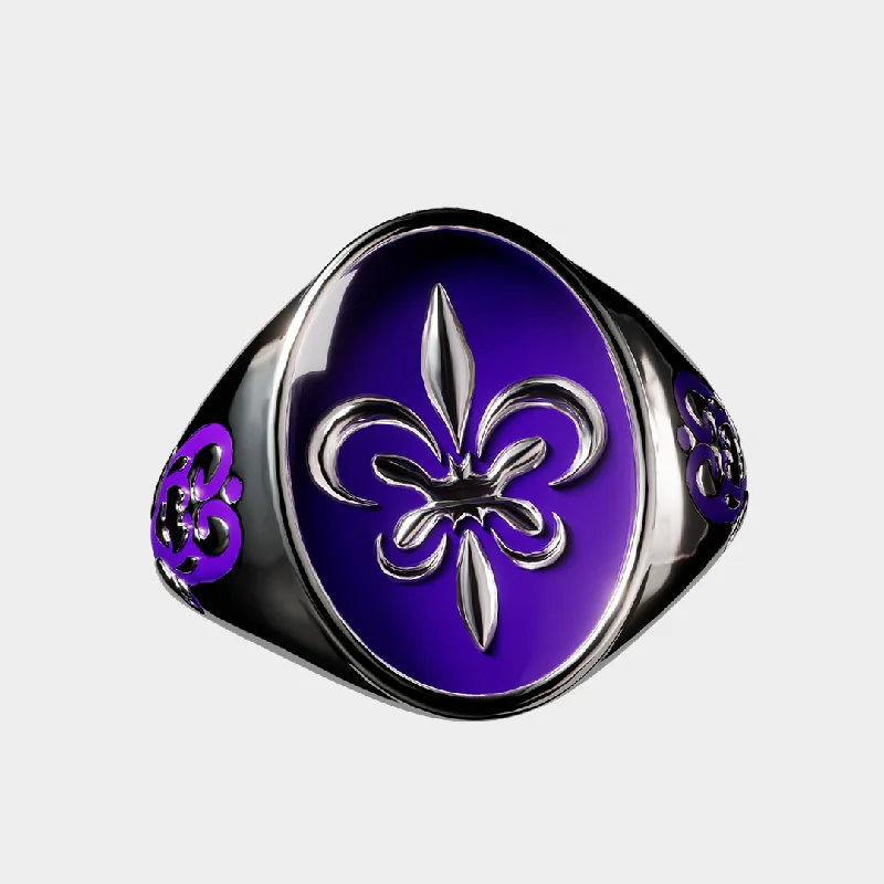 men’s rings with white gold and diamonds-Fleur de Lis - Purple Ring