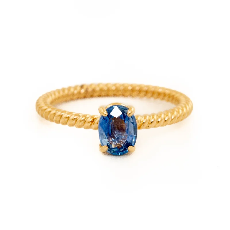 men’s gold rings with engraving-14K Gentle Blue Sapphire Ring - Made To Order