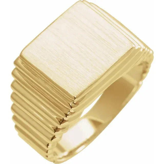 platinum rings for men with diamonds-14K Yellow 14x13 mm Rectangle Signet Ring