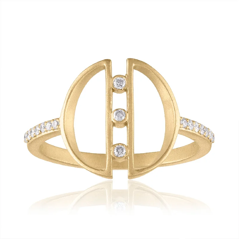 women’s yellow gold engagement rings-Symmetrical Geometric Shape Ring with Diamonds