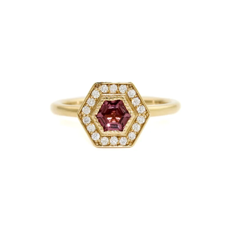 women’s rings with diamonds and sapphires-Hexagonal Pink Sapphire Ring