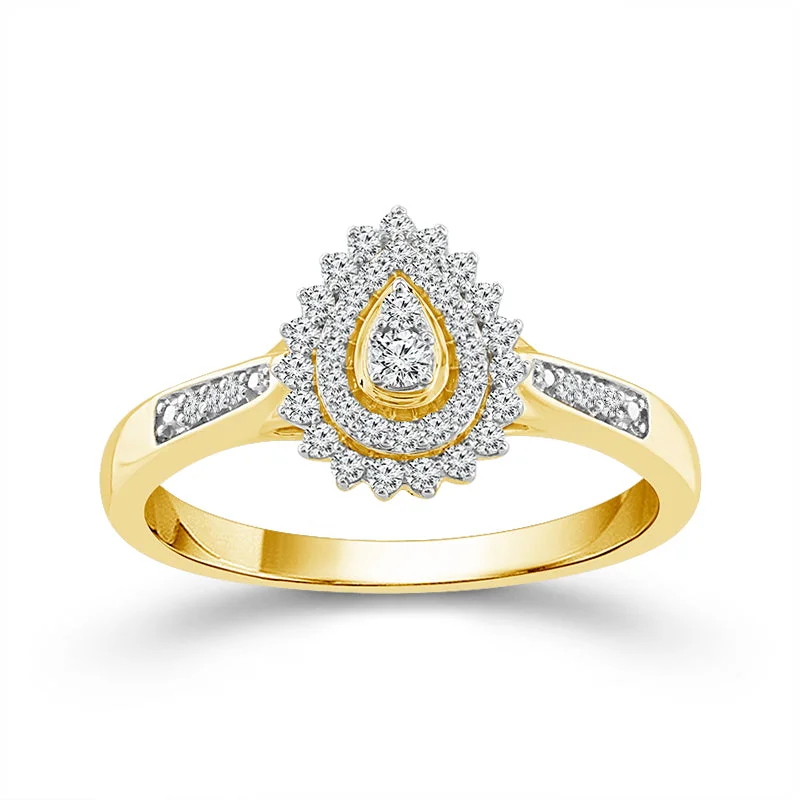 luxury custom engagement rings-10K Yellow Gold Diamond Teardrop Cluster Ring