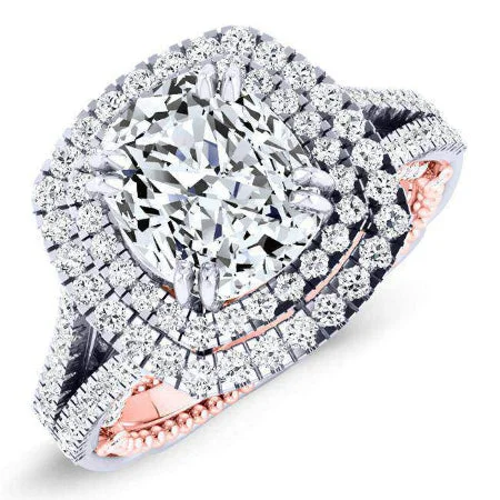 luxury platinum wedding rings-Lupin - Cushion Lab Diamond Engagement Ring VS2 F (IGI Certified)