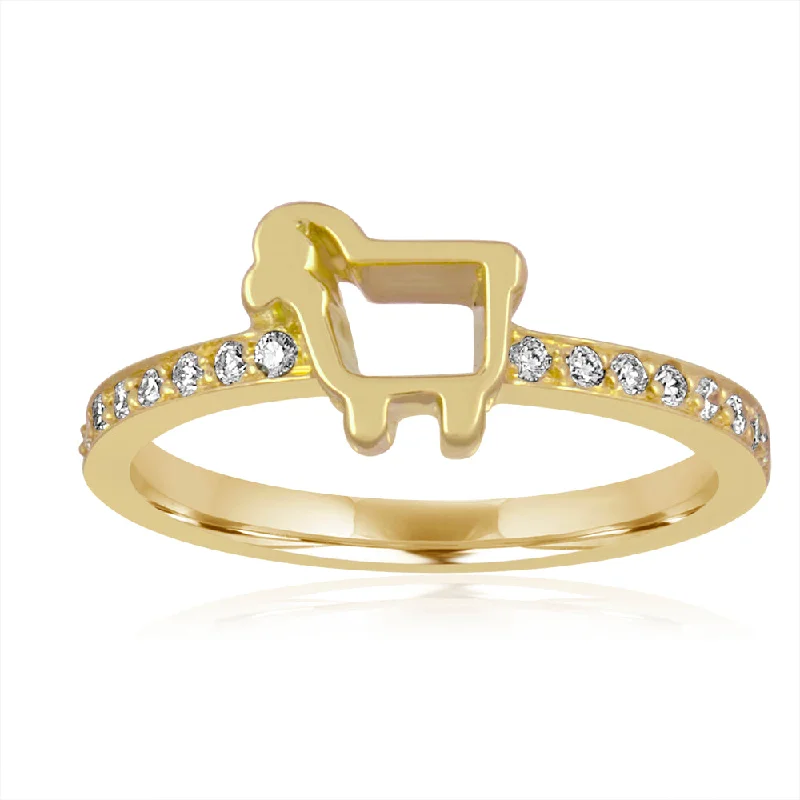 engraved engagement rings for women-18K YELLOW GOLD MINI PAVÉ DIAMOND LAMB RING