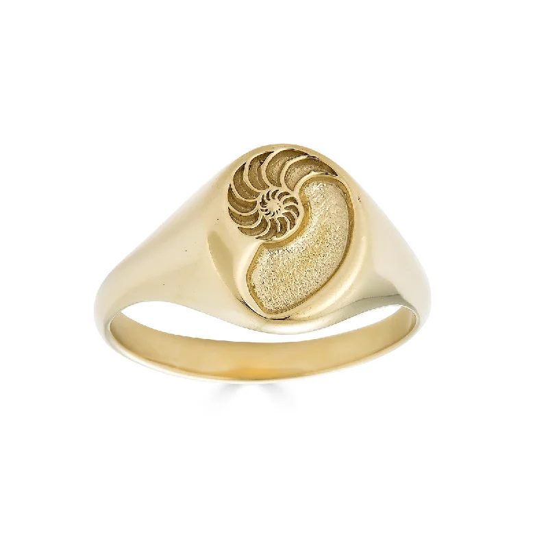 men’s white gold engagement rings-Nautilus Signet Ring, 14k