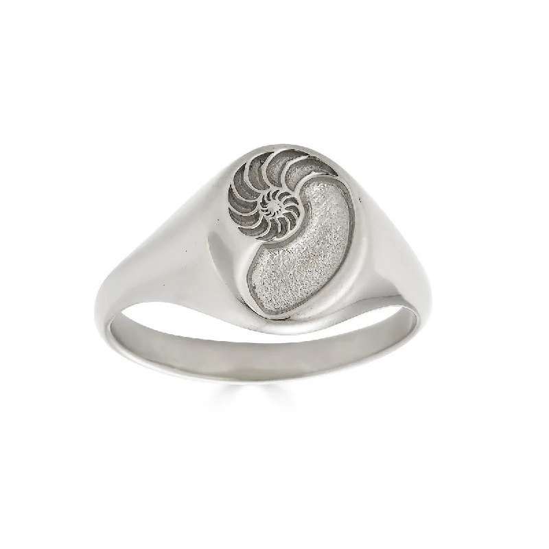 custom wedding rings for couples-Nautilus Signet Ring, Silver